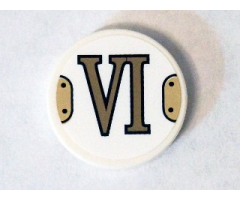 Tile, Round 2 x 2 with Bottom Stud Holder with Gold Roman Numeral 6 'VI' Pattern (Sticker) - Set 75904