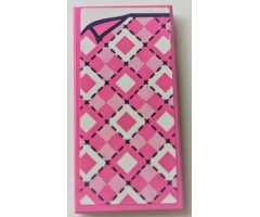 Tile 2 x 4 with Blanket with Bright Pink, Dark Pink, and White Diamonds, Black Stitching, and Folded Left Corner Pattern (Sticker) - Set 41339