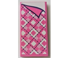 Tile 2 x 4 with Blanket with Bright Pink, Dark Pink, and White Diamonds, Black Stitching, and Folded Right Corner Pattern (Sticker) - Set 41339