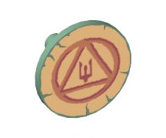 Minifigure, Shield Round Flat with Circle, Triangle and Trident on Gold Background Pattern