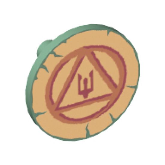 Minifigure, Shield Round Flat with Circle, Triangle and Trident on Gold Background Pattern