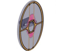 Minifigure, Shield Elliptical with SW Gungan Patrol Shield with Dark Pink Glow in Center Pattern