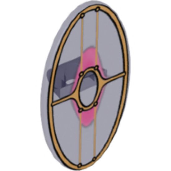 Minifigure, Shield Elliptical with SW Gungan Patrol Shield with Dark Pink Glow in Center Pattern
