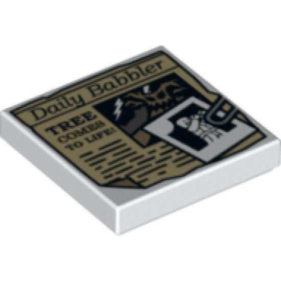 Tile 2 x 2 with Paper Clip, Minifigure Image and Daily Babbler 'TREE COMES TO LIFE' Newspaper Article Pattern