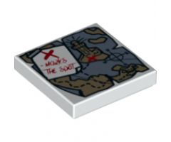 Tile 2 x 2 with Map Treasure with Paper with 'X - MARKS THE SPOT' Pattern