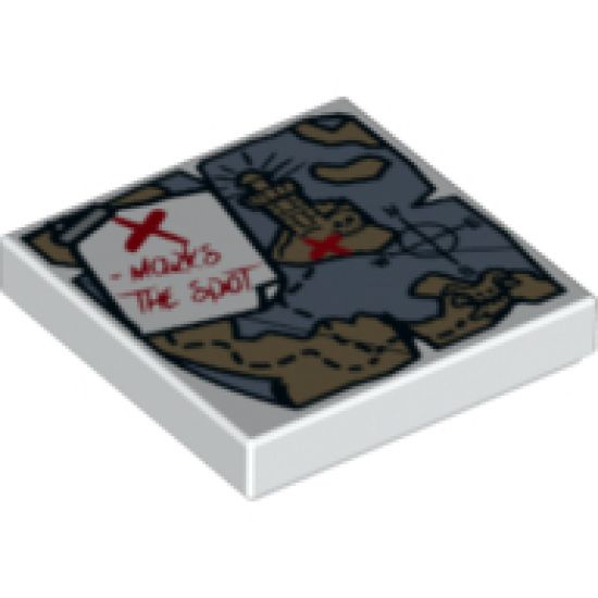 Tile 2 x 2 with Map Treasure with Paper with 'X - MARKS THE SPOT' Pattern