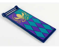 Flag 7 x 3 with Rod with Dark Purple and Dark Turquoise Panels and Gold Arendelle Flower Crest Pattern (Sticker) - Set 41164