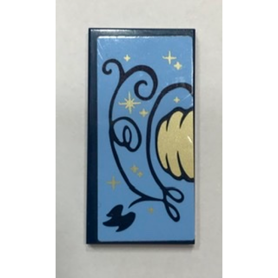 Tile 2 x 4 with Gold Pumpkin, Dark Blue Vines and Leaf Pattern Model Left Side (Sticker) - Set 41154