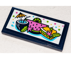 Tile 2 x 4 with Cocktail, Watermelon and Sandwich Pattern (Sticker) - Set 41347