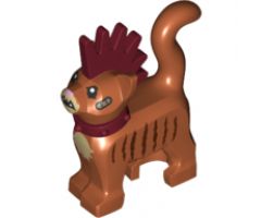 Cat, Standing with Dark Red Spiky Mohawk and Collar, Bandages and Dark Brown Stripes Pattern (Scarfield)