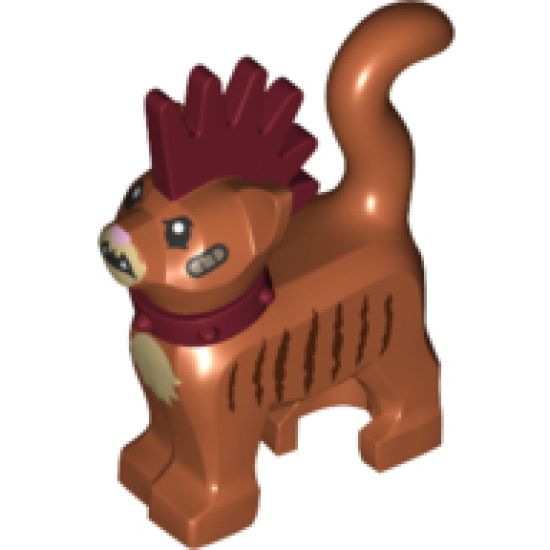 Cat, Standing with Dark Red Spiky Mohawk and Collar, Bandages and Dark Brown Stripes Pattern (Scarfield)