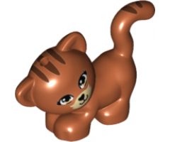 Cat, Friends, Standing and Looking Left with Tan Eyes and Muzzle, Black Nose and Mouth and Reddish Brown Stripes Pattern