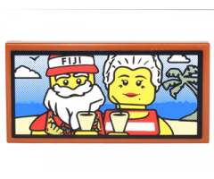 Tile 2 x 4 with Santa with 'FIJI' Hat and Mrs. Claus on Beach with Drinks and Palm Tree Photo Pattern (Sticker) - Set 10245