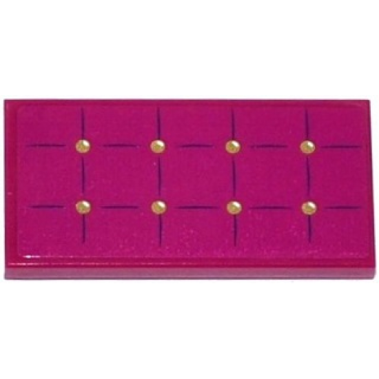 Tile 2 x 4 with Magenta Mattress with 8 Gold Buttons Pattern (Sticker) - Set 41107