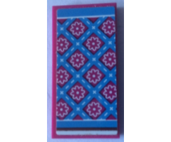 Tile 2 x 4 with Bedspread with Magenta Flowers and Medium Blue Stripes Pattern (Sticker) - Set 41126
