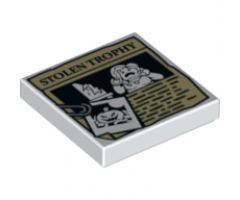Tile 2 x 2 with Paper Clip, Pumpkin Jack O' Lantern Image and 'STOLEN TROPHY' Newspaper Article Pattern