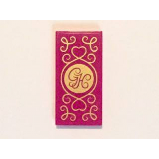 Tile 2 x 4 with Gold 'GH', Hearts and Swirls on Transparent Background Pattern (Sticker) - Set 41101