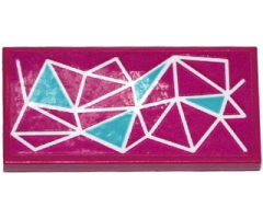 Tile 2 x 4 with White, Magenta and Medium Azure Triangles Geometric Pattern (Sticker) - Set 41135