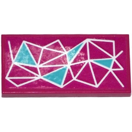 Tile 2 x 4 with White, Magenta and Medium Azure Triangles Geometric Pattern (Sticker) - Set 41135