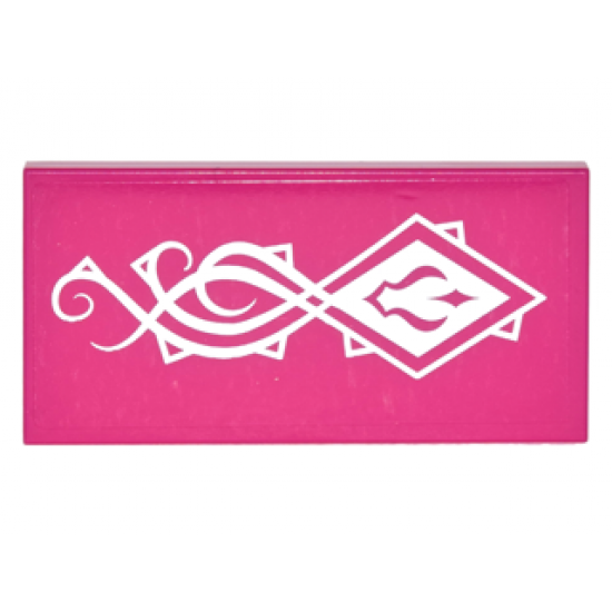 Tile 2 x 4 with White Diamond with Points and Curved Shadow Symbol and Scrollwork Pattern (Sticker) - Set 41180