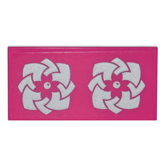 Tile 2 x 4 with 2 Silver Geometric Flowers Pattern (Sticker) - Set 41180
