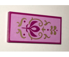 Tile 2 x 4 with Magenta Crest and Gold Scrollwork Pattern (Sticker) - Set 41068