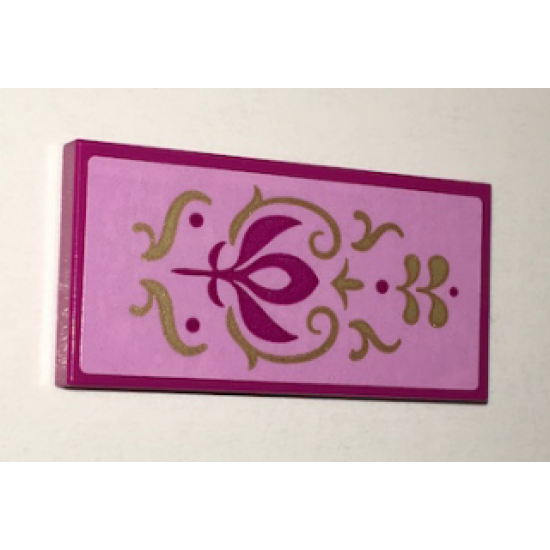 Tile 2 x 4 with Magenta Crest and Gold Scrollwork Pattern (Sticker) - Set 41068