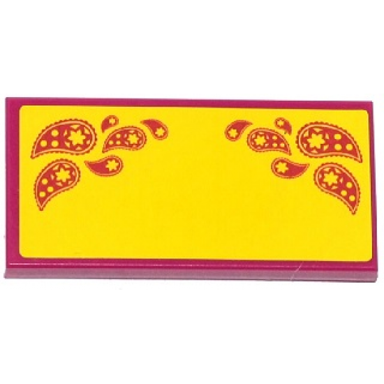 Tile 2 x 4 with Magenta Paisley Shooting Stars on Yellow Background Pattern (Sticker) - Set 41034