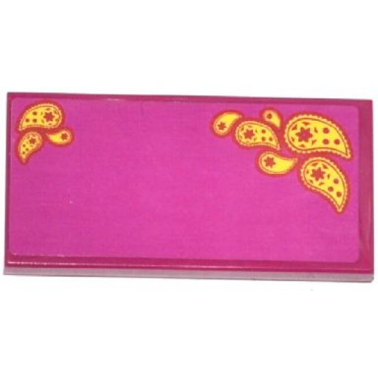 Tile 2 x 4 with Yellow Paisley Shooting Stars on Magenta Background Pattern 2 (Sticker) - Set 41034