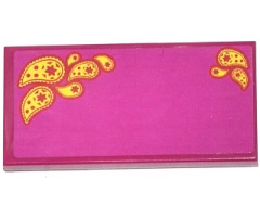 Tile 2 x 4 with Yellow Paisley Shooting Stars on Magenta Background Pattern 1 (Sticker) - Set 41034