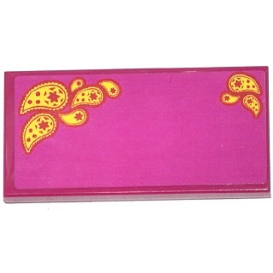 Tile 2 x 4 with Yellow Paisley Shooting Stars on Magenta Background Pattern 1 (Sticker) - Set 41034