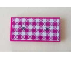 Tile 2 x 4 with White and Magenta Checkered and Two Cushion Buttons Pattern (Sticker) - Set 41314