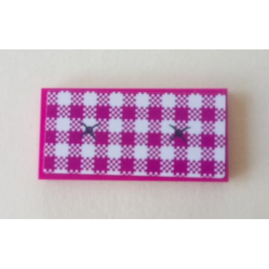 Tile 2 x 4 with White and Magenta Checkered and Two Cushion Buttons Pattern (Sticker) - Set 41314