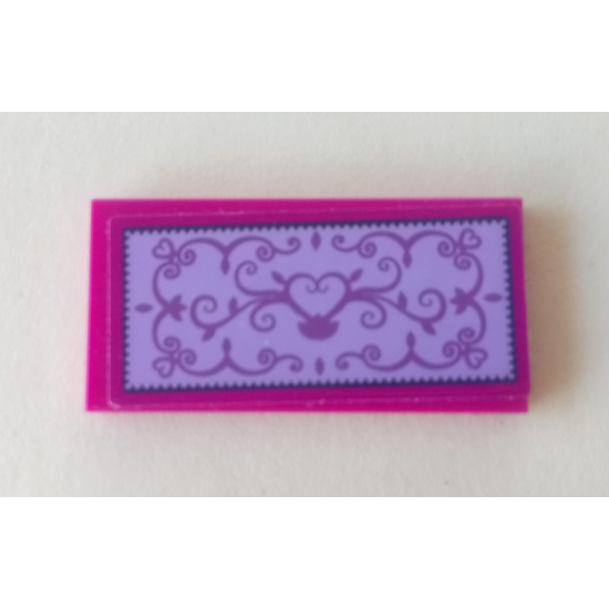 Tile 2 x 4 with Swirls and Hearts on Lavender Background Pattern (Sticker) - Set 41314