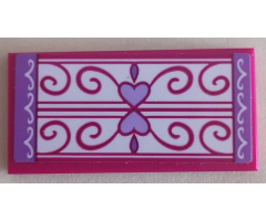 Tile 2 x 4 with Floor Mat with Medium Lavender Edges and Hearts, Swirls and Lines on White Background Pattern (Sticker) - Set 41323