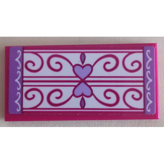 Tile 2 x 4 with Floor Mat with Medium Lavender Edges and Hearts, Swirls and Lines on White Background Pattern (Sticker) - Set 41323