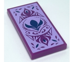 Tile 2 x 4 with Magenta and Dark Blue Elsa Crown and Leaves on Lavender Background Pattern (Sticker) - Sets 41148 / 43172