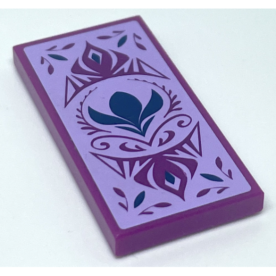 Tile 2 x 4 with Magenta and Dark Blue Elsa Crown and Leaves on Lavender Background Pattern (Sticker) - Sets 41148 / 43172