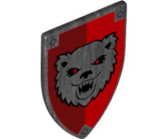 Minifigure, Shield Triangular Long with Bear on Red and Dark Red Background Pattern