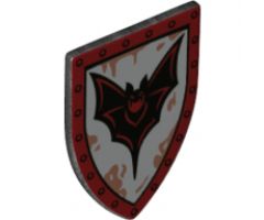 Minifigure, Shield Triangular Long with Dark Red Edge, Silver Front with Black Bat Pattern