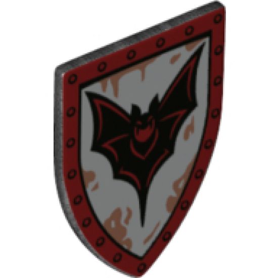 Minifigure, Shield Triangular Long with Dark Red Edge, Silver Front with Black Bat Pattern