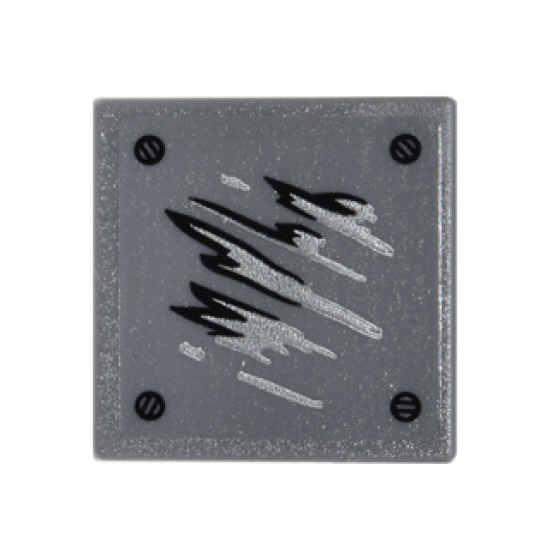 Road Sign 2 x 2 Square with Open O Clip with Black and Silver Scratches and 4 Rivets Pattern 2 (Sticker) - Set 76051