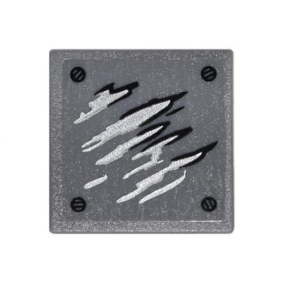 Road Sign 2 x 2 Square with Open O Clip with Black and Silver Scratches and 4 Rivets Pattern 1 (Sticker) - Set 76050