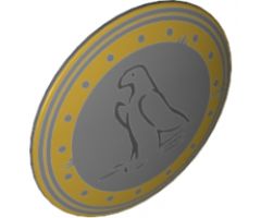 Minifigure, Shield Round with Rounded Front with Eagle Outline and Gold Trim Pattern
