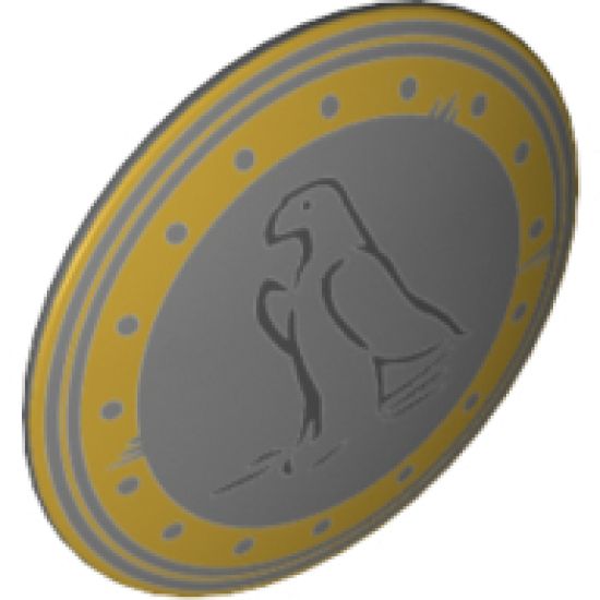 Minifigure, Shield Round with Rounded Front with Eagle Outline and Gold Trim Pattern
