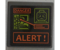Road Sign 2 x 2 Square with Open O Clip with 'DANGER,' Map, Minifigure Head and 'ALERT !' Pattern (Sticker) - Set 75902