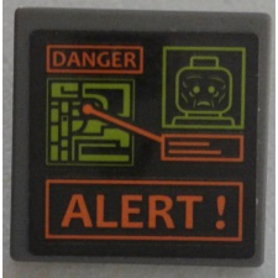 Road Sign 2 x 2 Square with Open O Clip with 'DANGER,' Map, Minifigure Head and 'ALERT !' Pattern (Sticker) - Set 75902