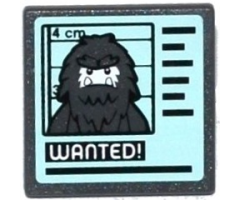 Road Sign 2 x 2 Square with Open O Clip with Hairy Minifigure Mugshot and 'WANTED!' on Computer Screen Pattern (Sticker) - Set 60069