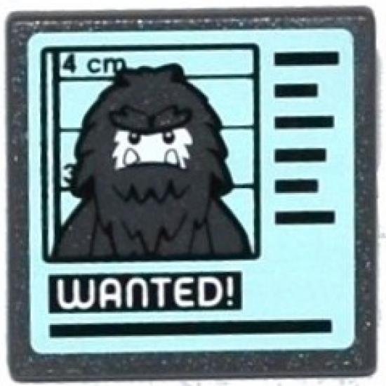 Road Sign 2 x 2 Square with Open O Clip with Hairy Minifigure Mugshot and 'WANTED!' on Computer Screen Pattern (Sticker) - Set 60069