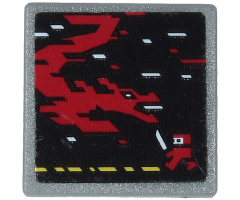 Road Sign 2 x 2 Square with Open O Clip with Video Game Display with Dark Red Ninja, Dragon and Pixels Pattern (Sticker) - Set 71712